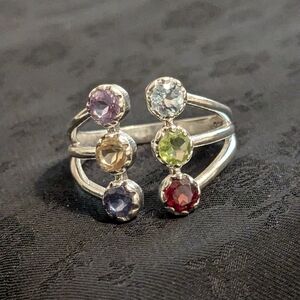 New 925 Solid Sterling Silver Colorful Multi Gemstone Ring Size 9